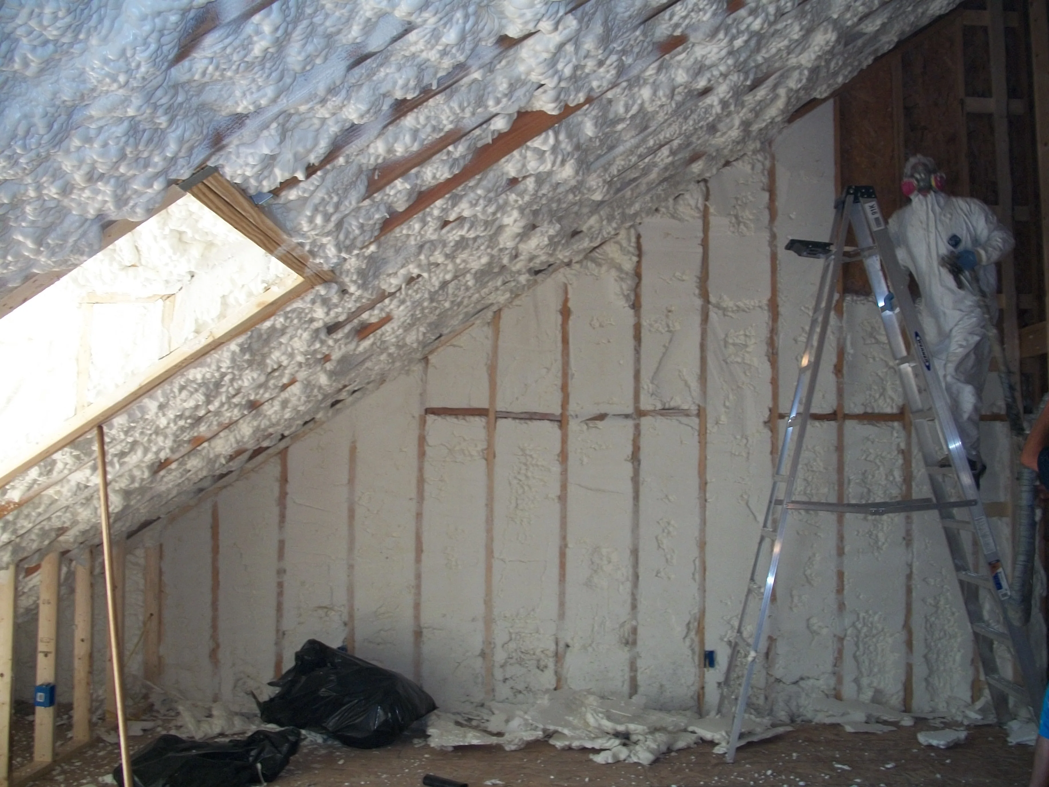Attic and roof line spray foam insulation