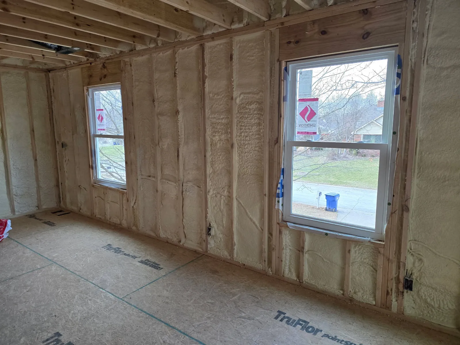 New construction exterior wall insulation with open-cell foam