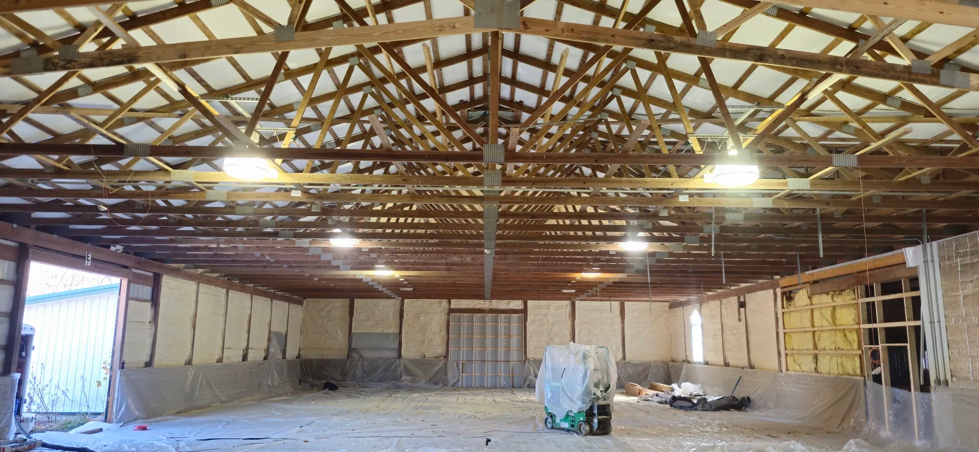 Pole barn insulation Indiana closed cell spray foam on metal roof panels