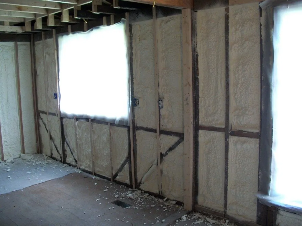 Residential wall remodel spray foam insulation